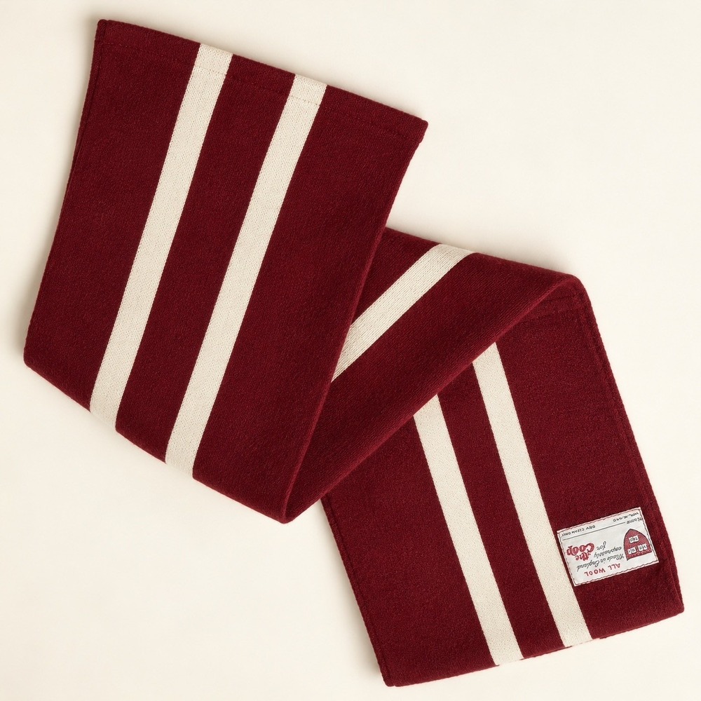 Vintage Harvard Veritas The Coop Wool Scarf Made in England Burgundy Striped